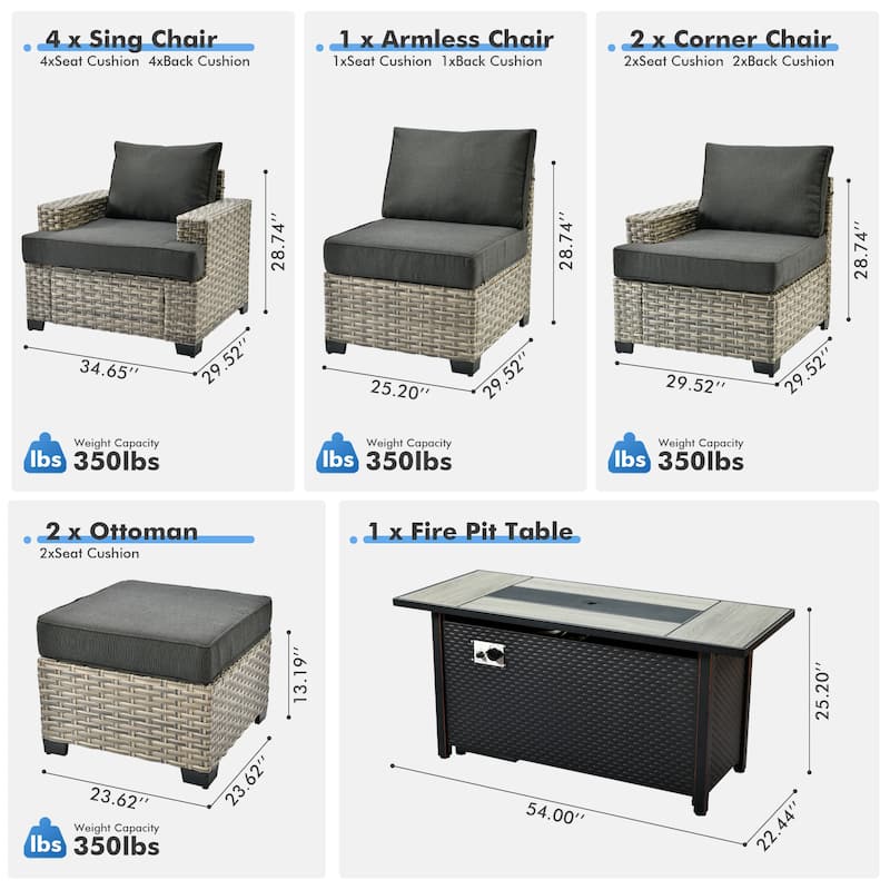 XIZZI 10-piece Outdoor Patio Furniture Sectional Set with Fire Table