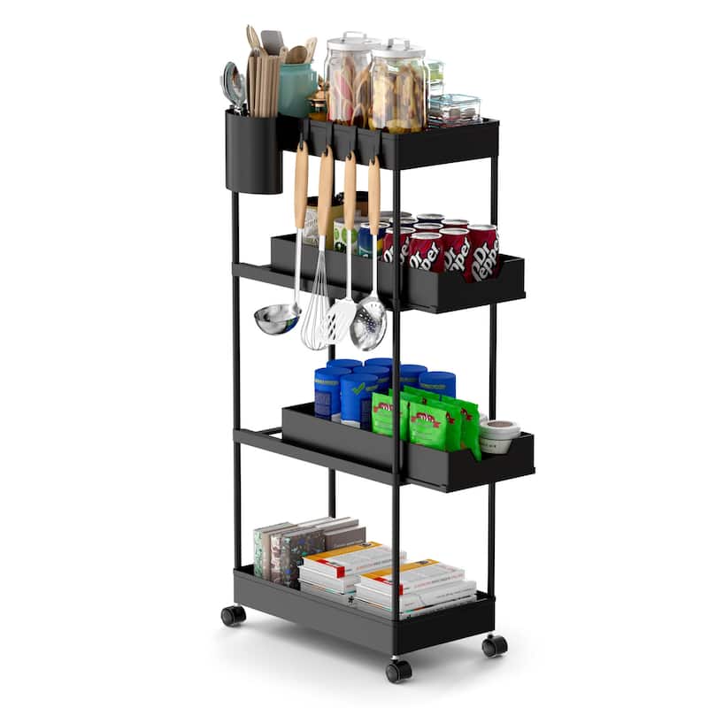 4-Tier Slim Rolling Pull-Out Storage Utility Cart with Wheels