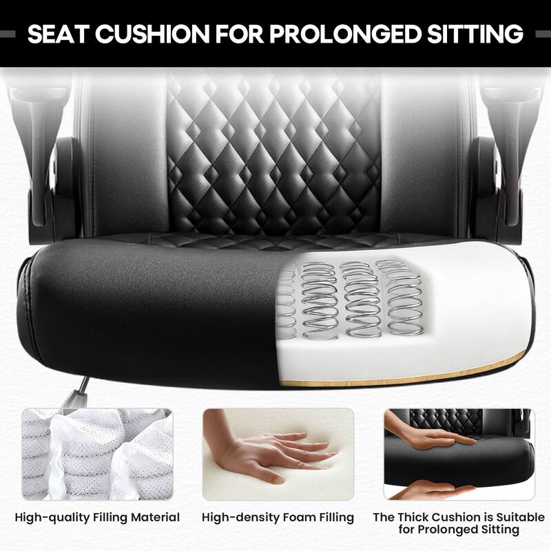 BOSSIN Office Chair, Ergonomic High-Back PU Leather Desk Chair with Adjustable Armrests & 360-Swivel for Petite Users, Black