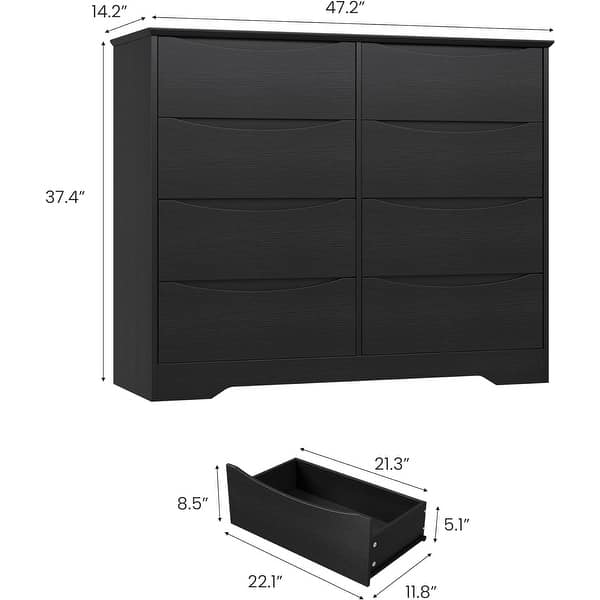 dimension image slide 1 of 4, Tall Modern Wooden Dresser with 8 Drawers, Deep Storage, Large Chest of Drawers with Wide Top