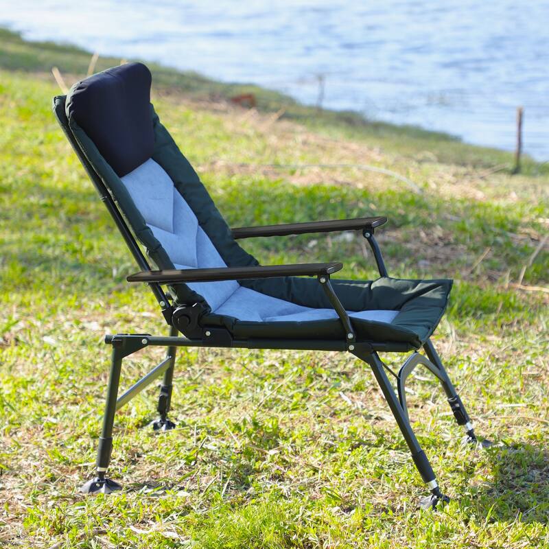 Camping Lounge Chair, Portable Folding Reclining Camping Chair with Adjustable backrest - Black+Grey,Green