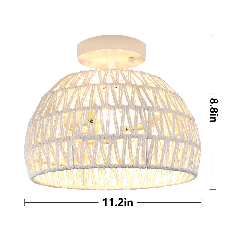 Semi Flush Mount Rattan Light Fixture Woven Ceiling Light Fixture