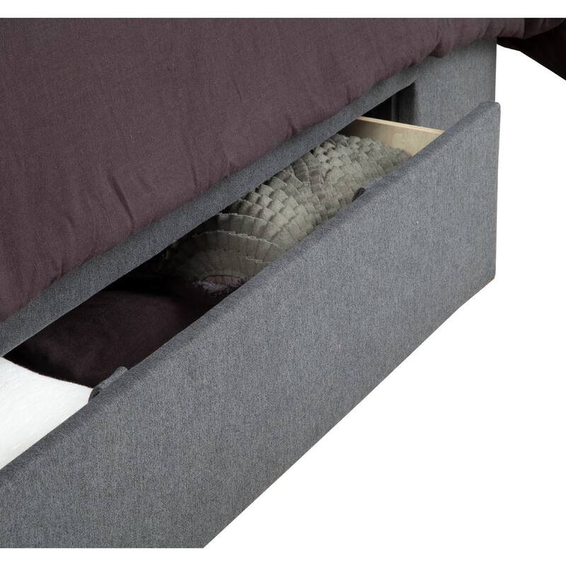 Republic Design House Pillowed Headboard Upholstered 3 Drawer Storage Bed, Grey Polyester