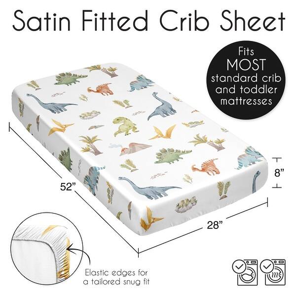 Sweet Jojo Designs Watercolor Dinosaur Dino Boy Satin Fitted Crib Sheet Green Blue Modern Jurassic Nature Animal Steel Turquoise