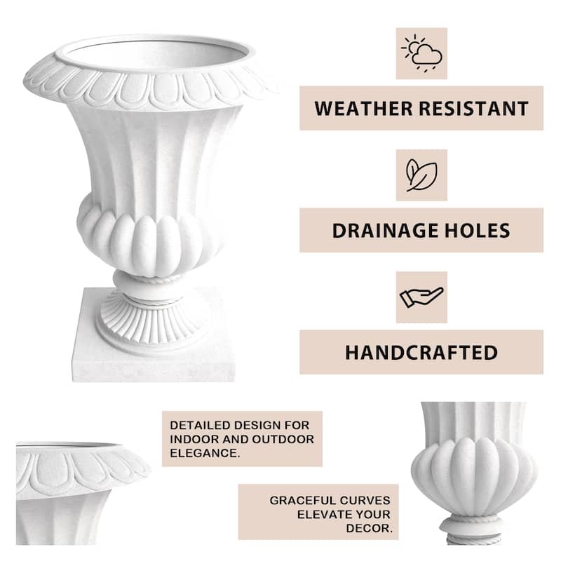 Lotus Elegant Urn Planter Pot in Fiberstone and MgO Clay with Drainage Holes for Indoor Outdoor Home Office Yard Patio Decor