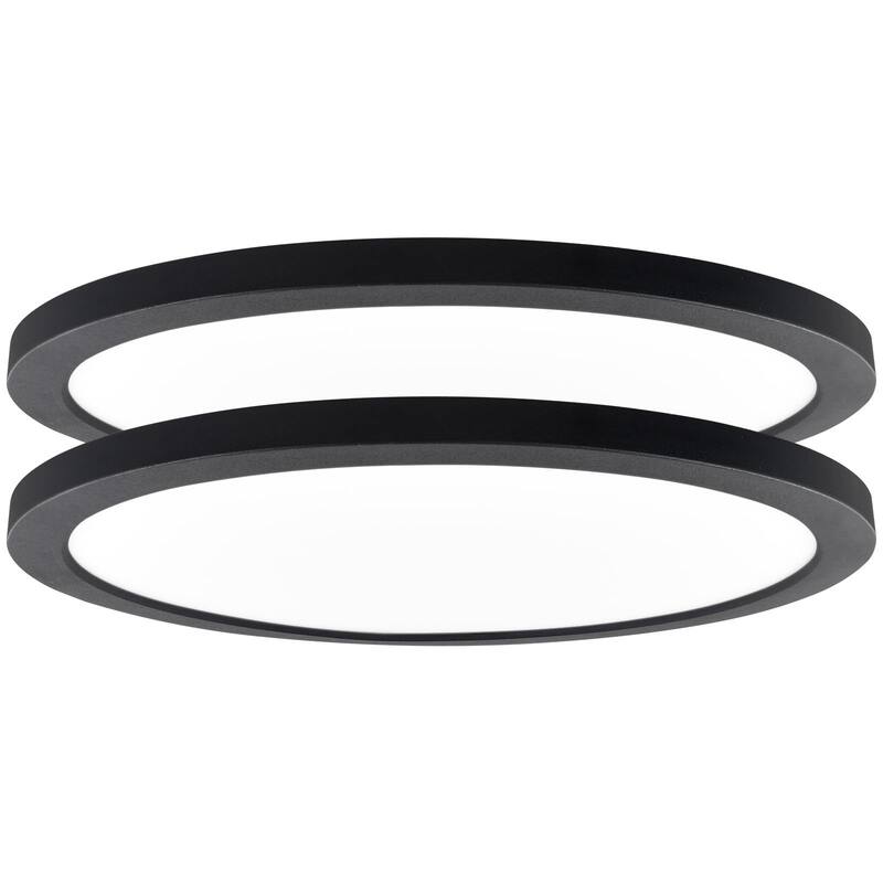 Luxrite Slim 12 Inch LED Flush Mount Ceiling Light, 22W 1400LM, 5CCT 2700K-5000K, Dimmable, Wet Rated - Black (2 Pack) - Color Selectable 2700/3000/3500/4000/5000