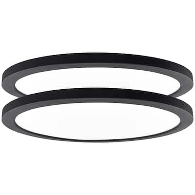 Luxrite Slim 12 Inch LED Flush Mount Ceiling Light, 22W 1400LM, 5CCT 2700K-5000K, Dimmable, Wet Rated - Black (2 Pack)