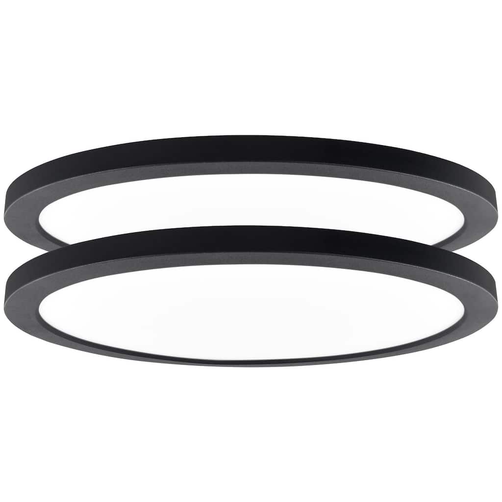 Luxrite Slim 12 Inch LED Flush Mount Ceiling Light, 22W 1400LM, 5CCT 2700K-5000K, Dimmable, Wet Rated - Black (2 Pack)