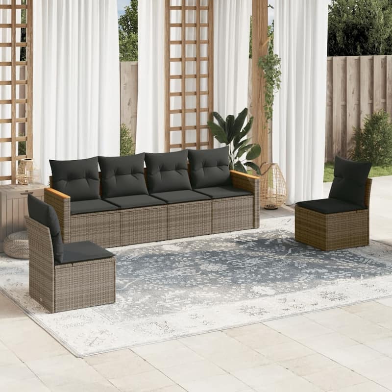 vidaXL Garden Sofa Set Black - Gray 6-piece set Without table