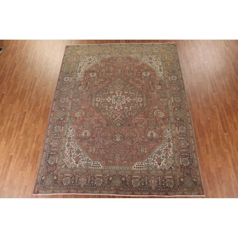 Handmade Geometric Tabriz Persian Vintage Rug Oriental Wool Carpet - 9'10" x 12'7"