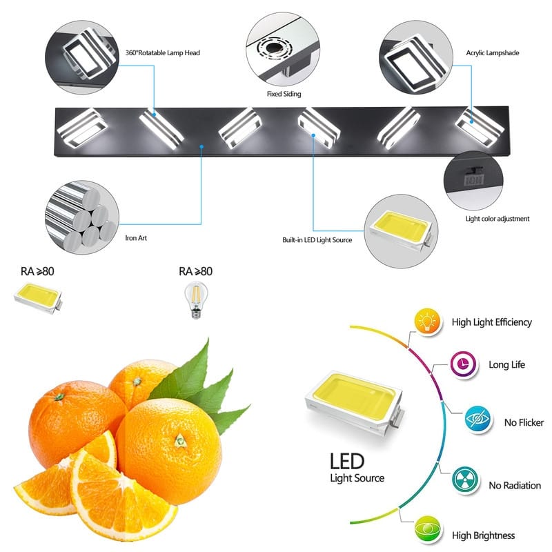 Contemporary LED Vanity Fixture – Dimmable Iron & Acrylic Bathroom Wall Light for Mirror Illumination‌