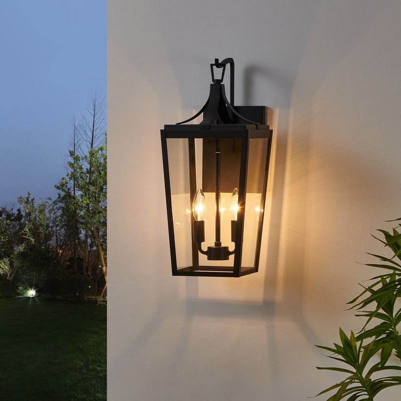 KAWOTI 2-Light Sandy Black Outdoor Wall Lantern Sconce - H20.12