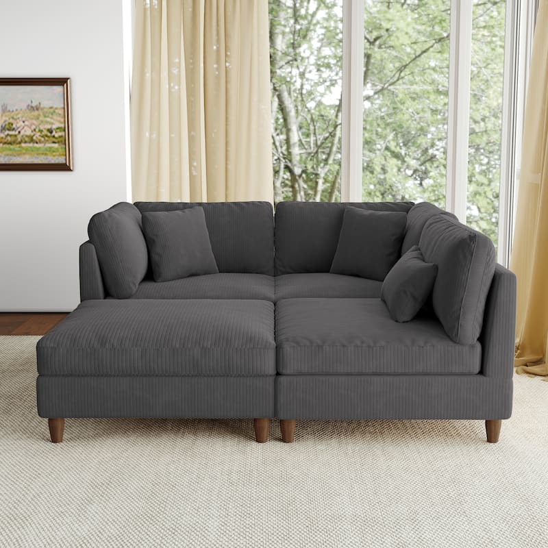 112" W Modern Upholstered Corduroy Modular Sectional Sofa