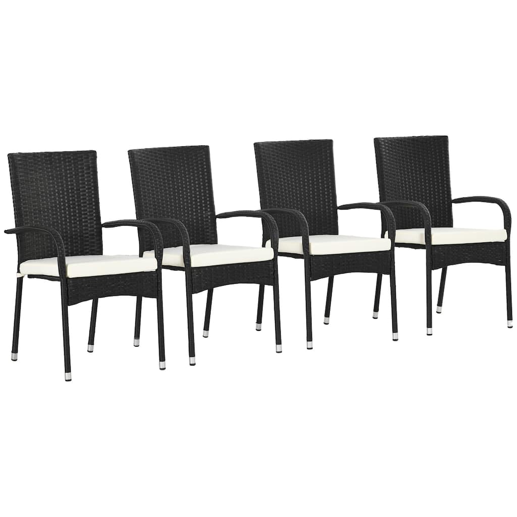 Outsunny Stackable PE Rattan Outdoor Dining Chairs with Cushions, Set of 4 Patio Wicker Dining Chairs