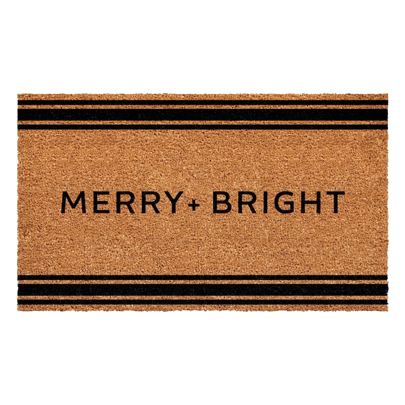 HomeRoots 24" X 36" Brown And Black Christmas Merry and Bright Outdoor Coir Door Mat - 24.00' X '36.00