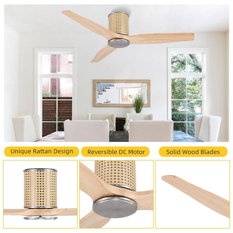 MLiAN 48" Ceiling Fan Low Profile Flush Mount Fan 6 Speed