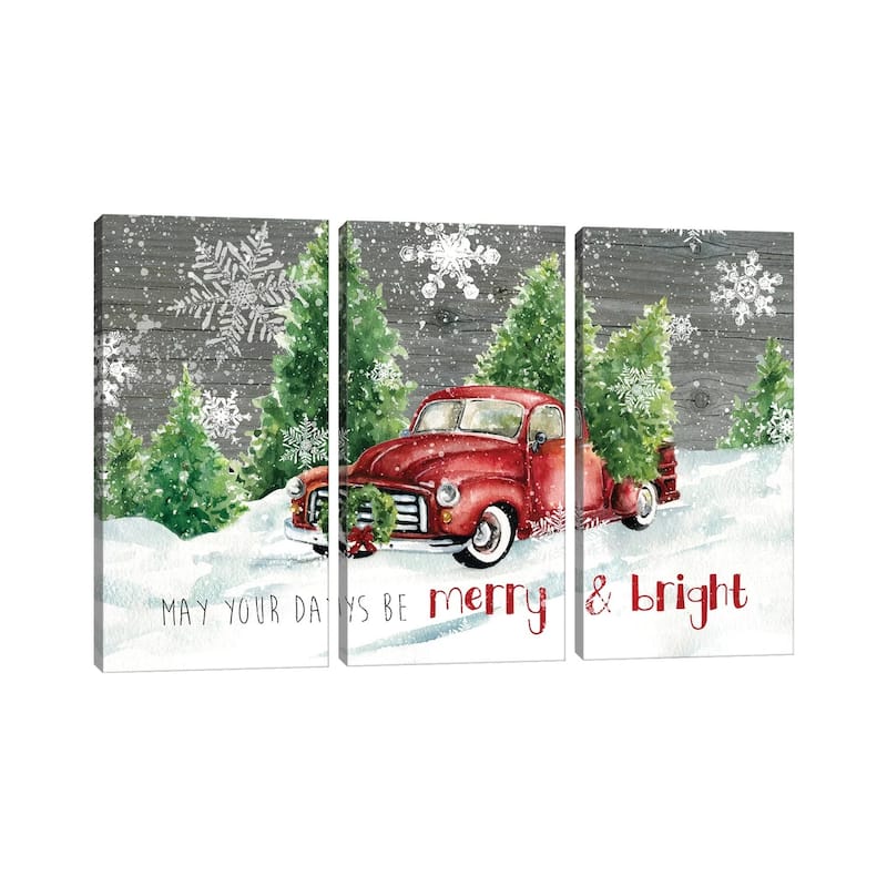 iCanvas "Merry and Bright Christmas Truck" by Carol Robinson 3-Piece Canvas Wall Art Set