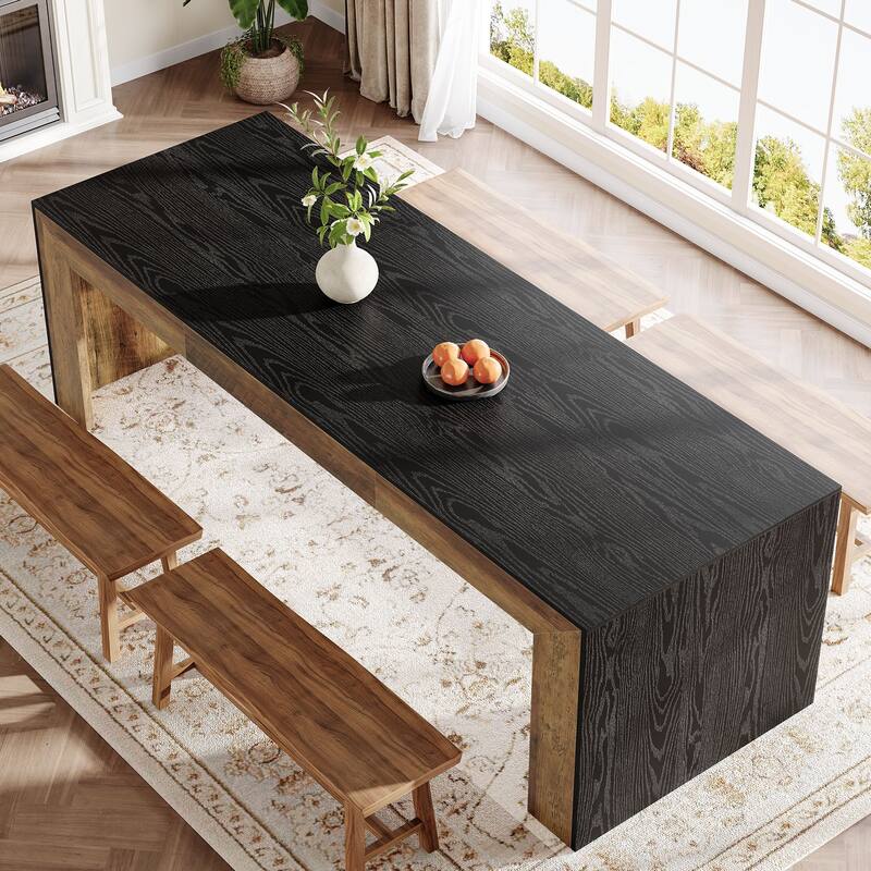 78.7" Dining Table, Wood Kitchen Table, Living/Dining Room Accent Dinner Table Gathering Table - Black Brown