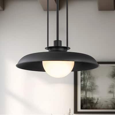 1-Light Modern Industrial Black Dome Pendant Island Light with Frosted Opal Glass Globe Shade