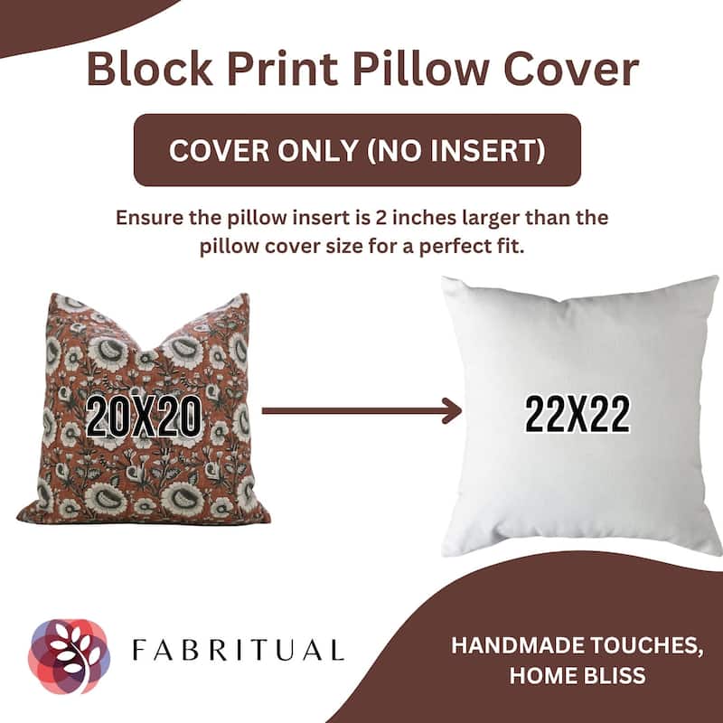 Fabdivine Grey Handmade Thick or Heavy Linen Cushion Cover Floral Block Print