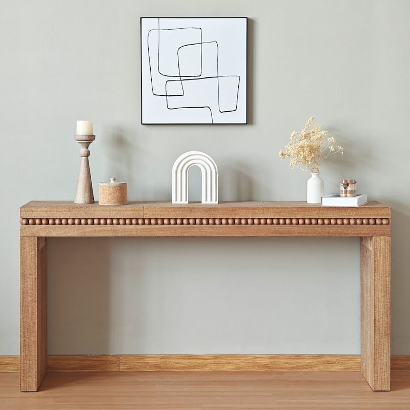 Convenience Concepts Natural Wood Console Table/Desk with Real Wood Beads Decoration - Natural