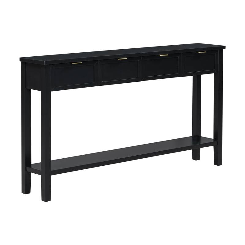 Rectangular Entryway Console Table Hallway Side Table with 4 Drawers & Bottom Shelf