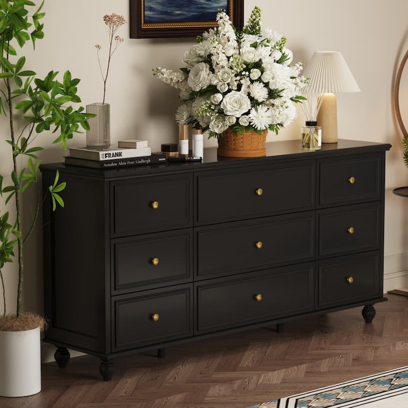 Timechee 63'' W Dresser White Chest Srorage Cabinet Lacquer Drawers