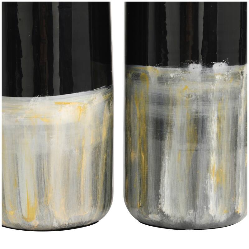 Silver Metal Colorblock Abstract Decorative Vase with Paint Streak Designs and Gold Accents (Set of 2) - 13, 11"H