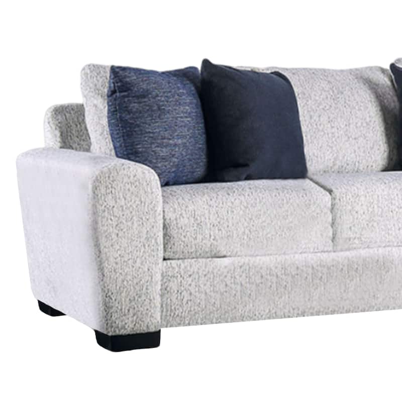 East Sectional Sofa, Reversible Chaise, 4 Pillows, Cream White Chenille
