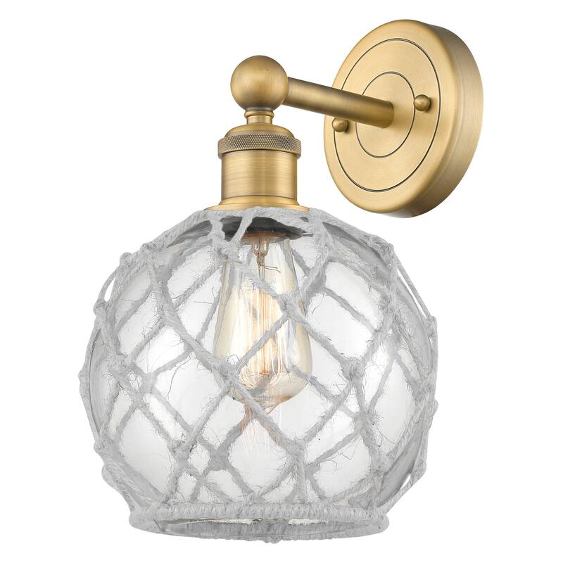 Innovations Lighting 616-1W-13-8 Farmhouse Rope Sconce Farmhouse Rope - Brushed Brass / Clear Glass with White Rope