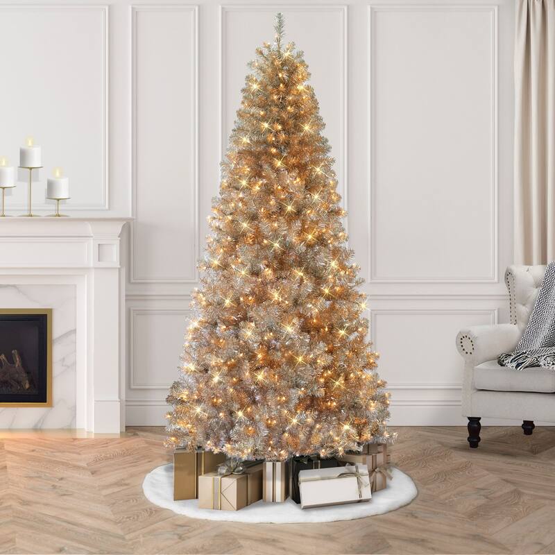 Pre-lit Medium Rose Gold Spruce Artificial Christmas Tree - 7.5’ - Clear Light - 7.5 Foot