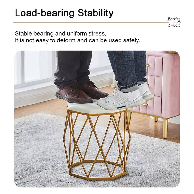 Compact Vanity Stool with Golden Iron Base