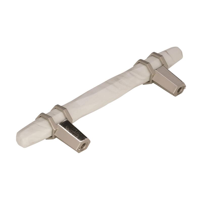 Carrione 3-3/4 in (96 mm) Center-to-Center Marble White/Polished Nickel Cabinet Pull - 3.75