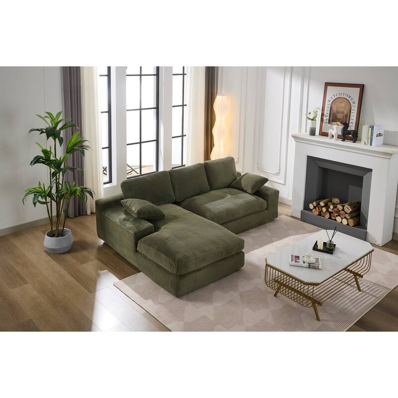 Modern L Shaped Modula Sectional Sofa with Corduroy Cushions for Living Room or Guest Room, No Assembly