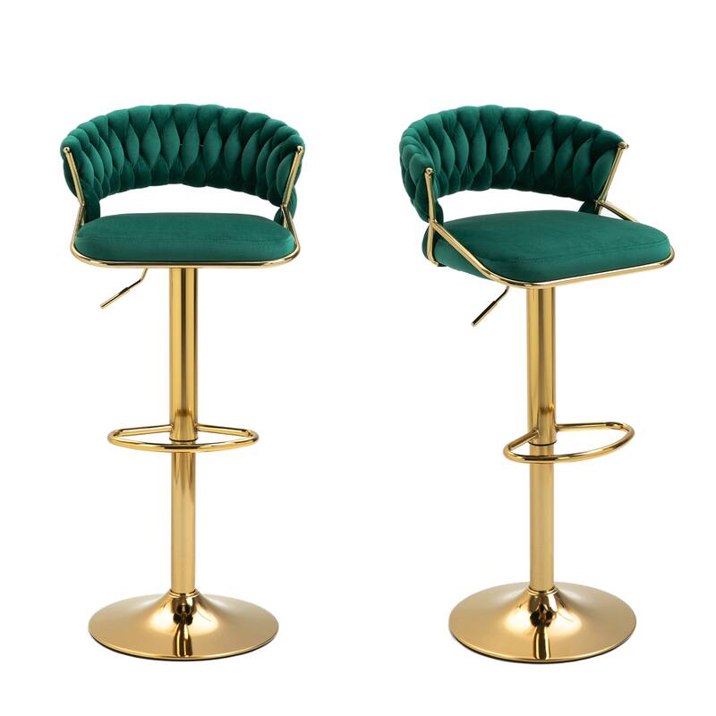 Modern Velvet Counter Bar Stools with Backs(Set of 2) - Dark Green