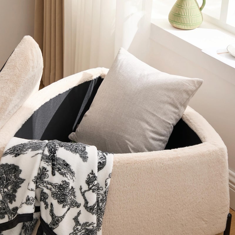 ​Reversible Lid Ottoman Set - Faux Fur Upholstery - 2-Piece