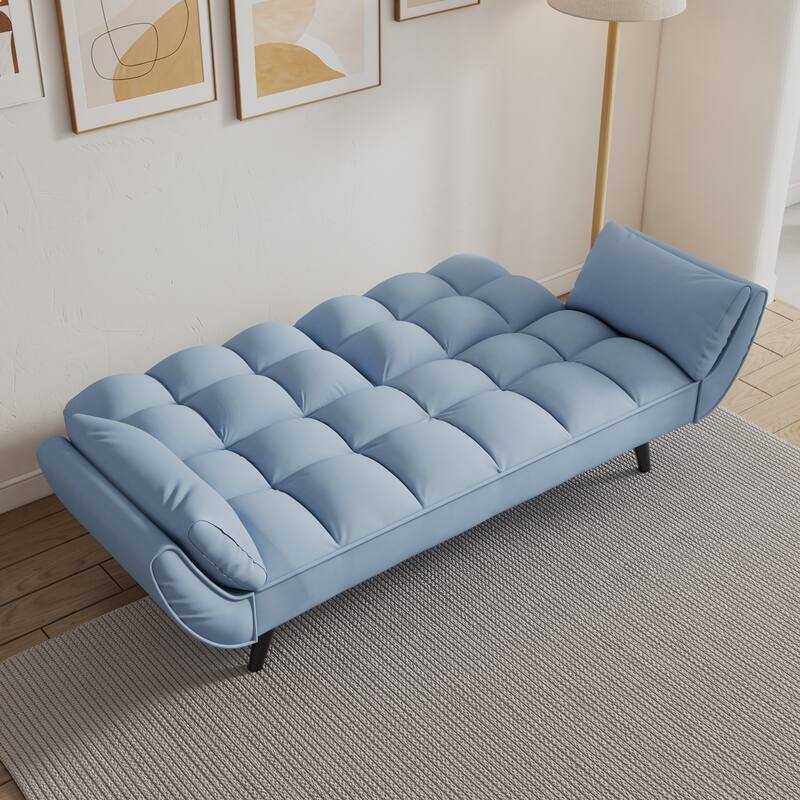 Small Space Multifunctional Sofa with Adjustable Backrest, Sponge Upholstered Sofa Bed w/ 2 Throw Pillows for Bedroom, Apartment