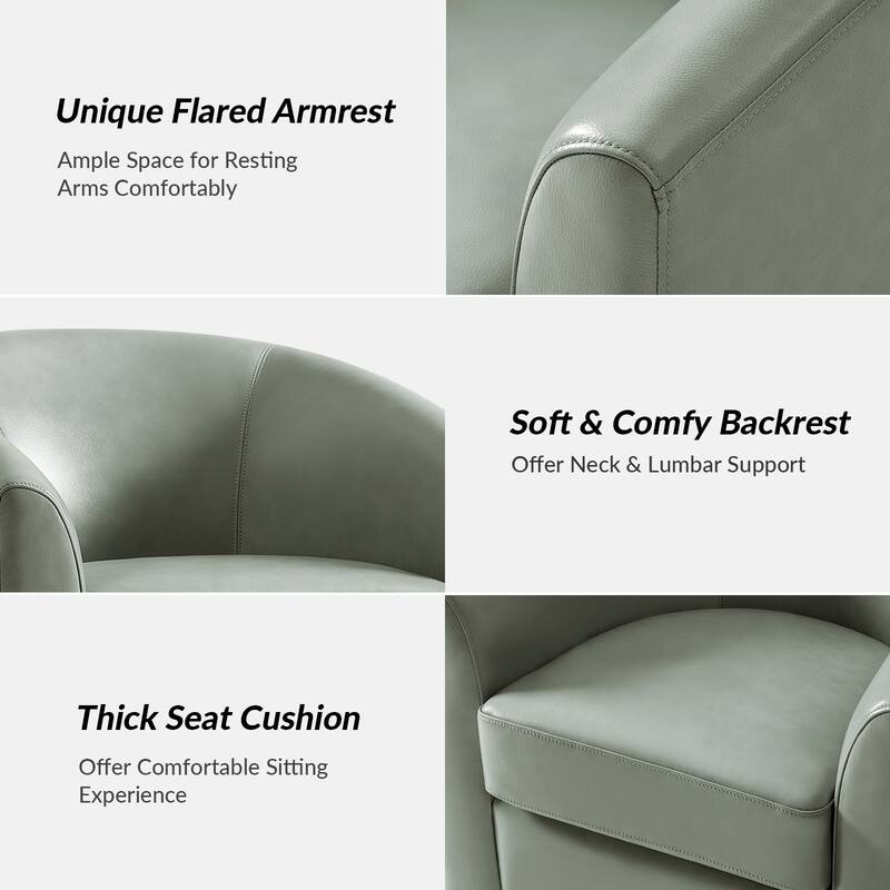 Althea Modern Genuine Leather Swivel Barrel Chair with Solid Wood Base By HULALA HOME
