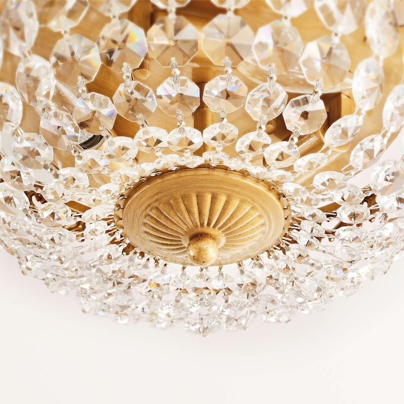 Jessica Brushed Brass 3-Light Crystal Basket Flush Mount - 11.8 inches in Diameter x 6.7 inches H