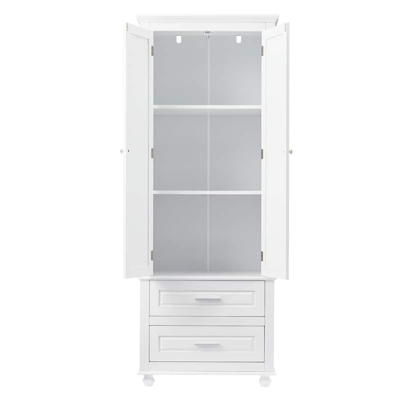 Floor Standing Bathroom Cabinet 62.50" H Wooden Bathroom Cabinet with 2 Drawers 2 Door Vertical Bathroom Organizer Cabinet