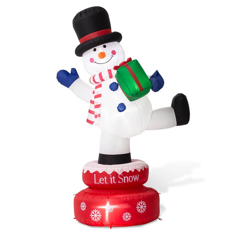 Glitzhome 6 FT Lighted Inflatable Rotating Snowman or Gingerbread Man Decor - Snowman