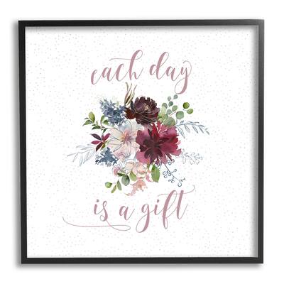 Stupell Each Day Gift Calligraphy Quote Minimal Floral Pattern Framed Wall Art - White