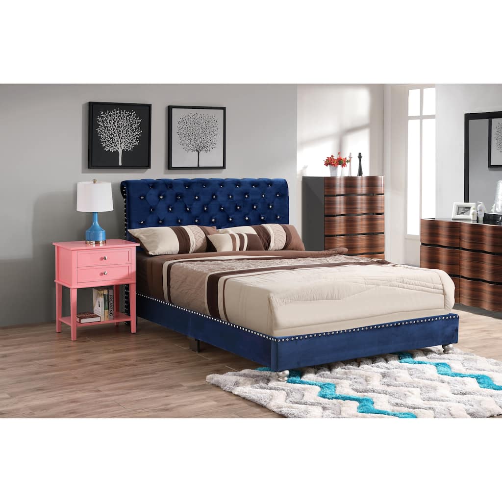 Full Size Velvet Platform Bed with Tufted Design and Foam Padding