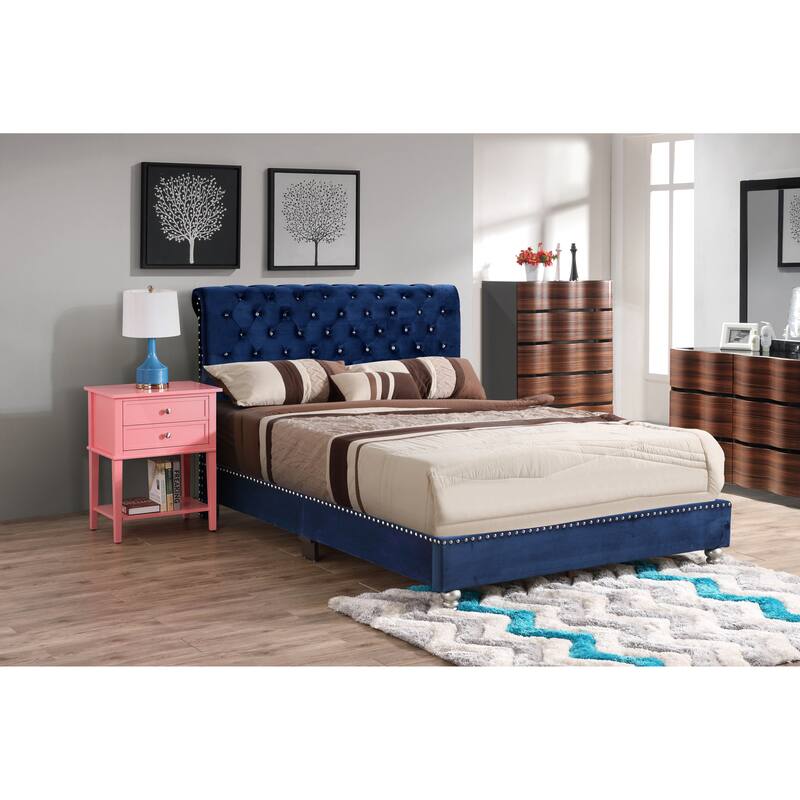 Transitional Navy Blue Upholstered Full Bed - Navy Blue