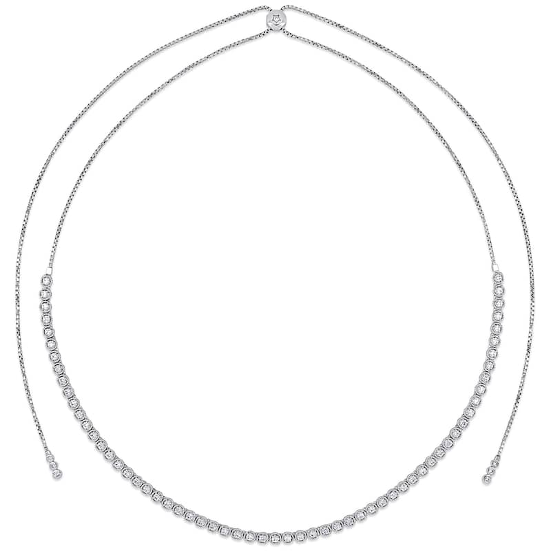 Miadora 14k White Gold Diamond Necklace 18.5" to 36"