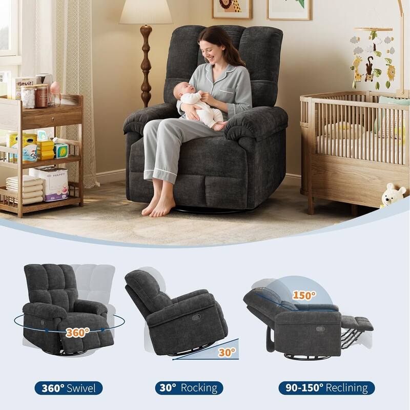 Upholstered Reclining 360°Swivel Rocker Sofa Chair for Living Room, Bedroom