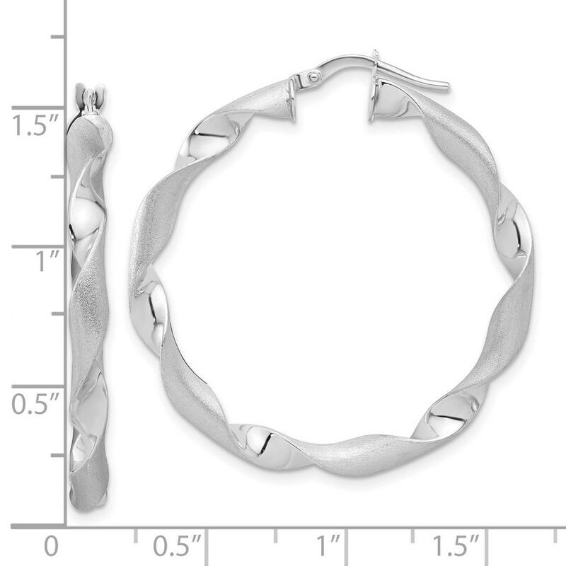 Curata 14k White Gold Polished and Brushed Twisted Hoop Earrings - 39.29x37.85mm