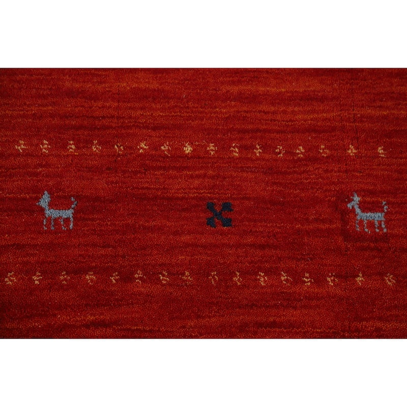 Orange Tribal Gabbeh Indian Rug Handmade Modern Wool Carpet - 4'6" x 6'5"