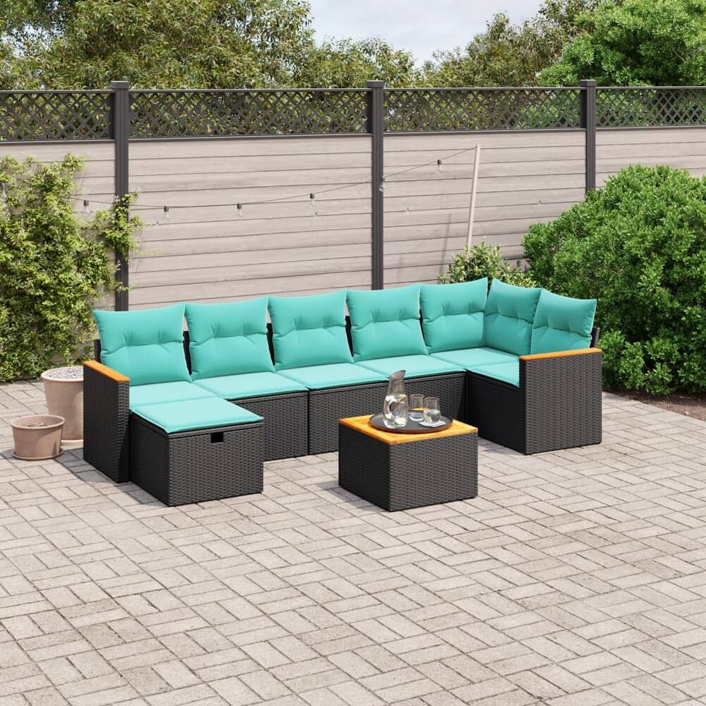 vidaXL Patio Sofa Set with Cushions Outdoor Conversation Furniture Poly Rattan - 24.4" x 24.4" x 27.2"
