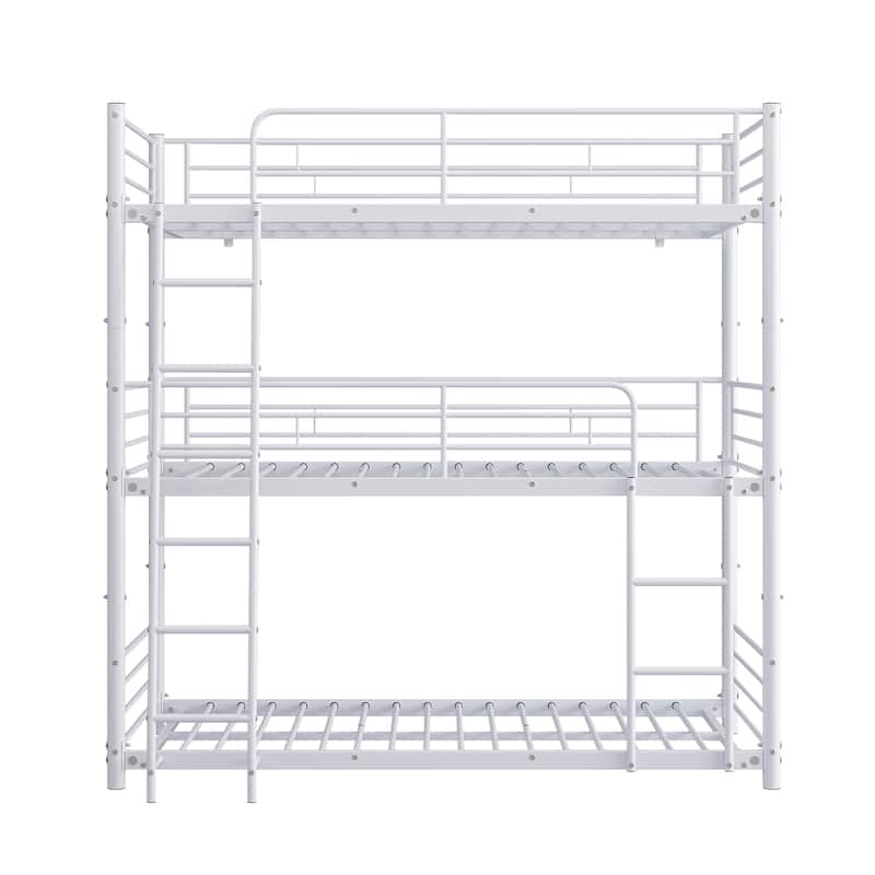Triple Twin Bunk Beds,Twin Over Twin Over Twin Metal Bunk Bed Platform Frame,3 Bed Bunk Beds with Guardrails,Ladder & Storage